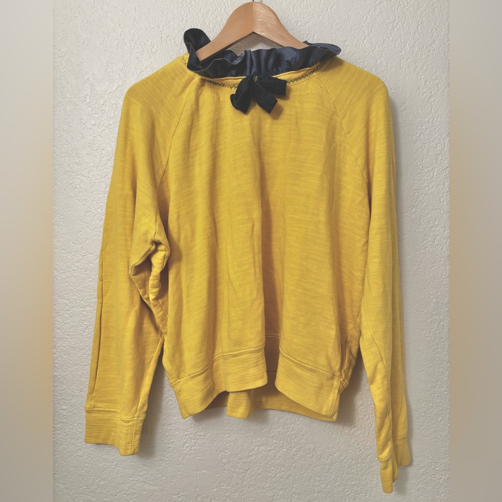 J. Crew Yellow Ruffled Sweatshirt with Bow Detail Artsy Folksy Romantic Sz M